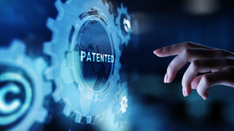 woman presses a virtual button patented