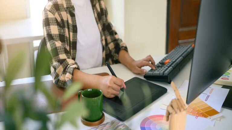 graphic designer working on digital artwork